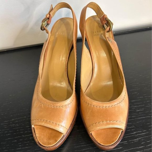 Stuart Weitzman Tan Peep-Toe Heels - Picture 2 of 9
